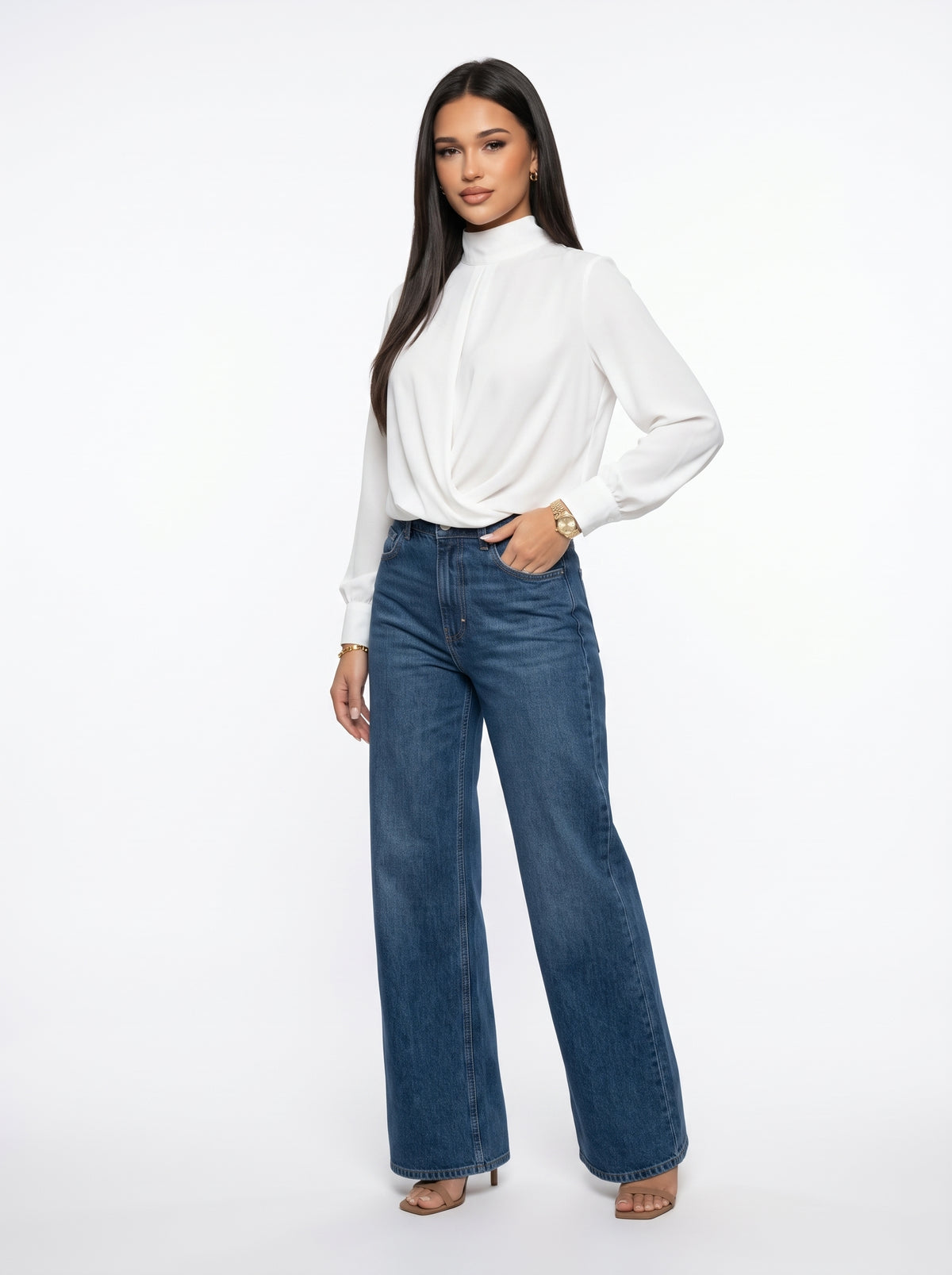 NAIA - Blusa Elegante Cuello Alto Mujer