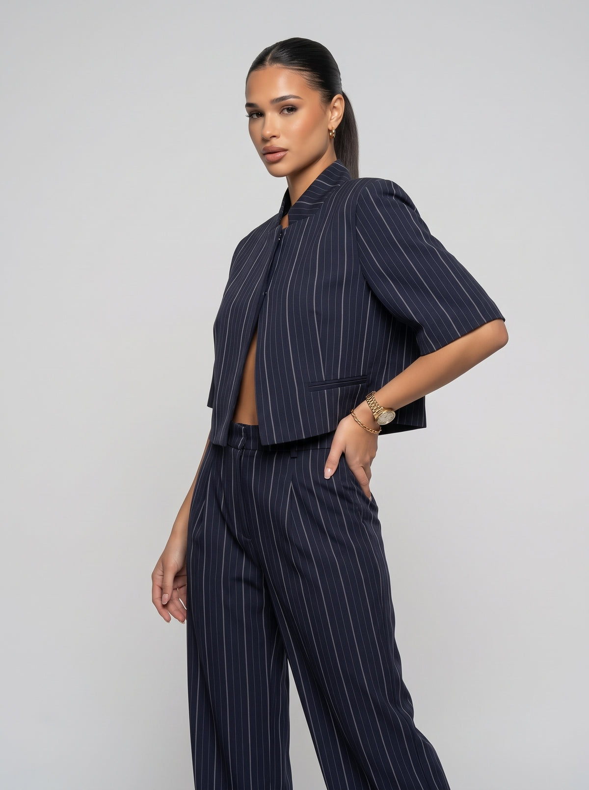 TRIANA - Traje Lino Rayas Mujer Blazer