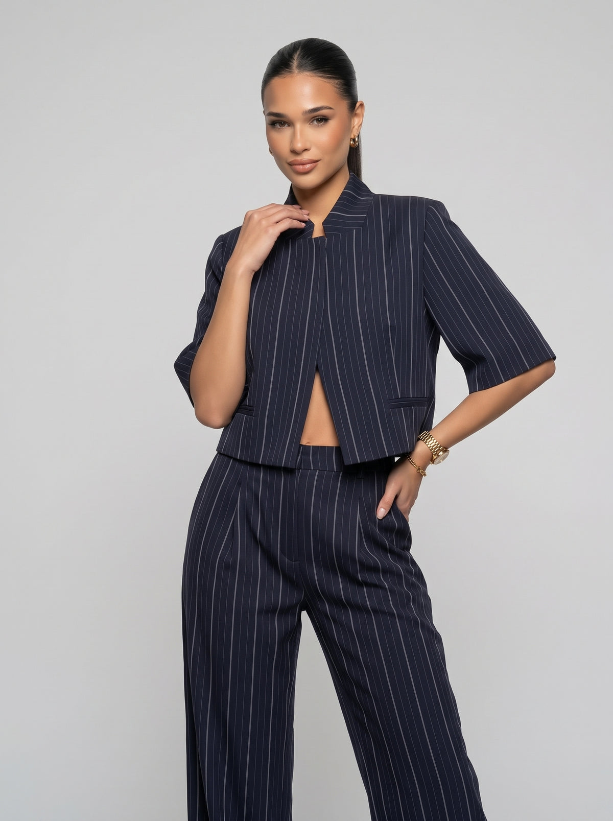 TRIANA - Traje Lino Rayas Mujer Blazer