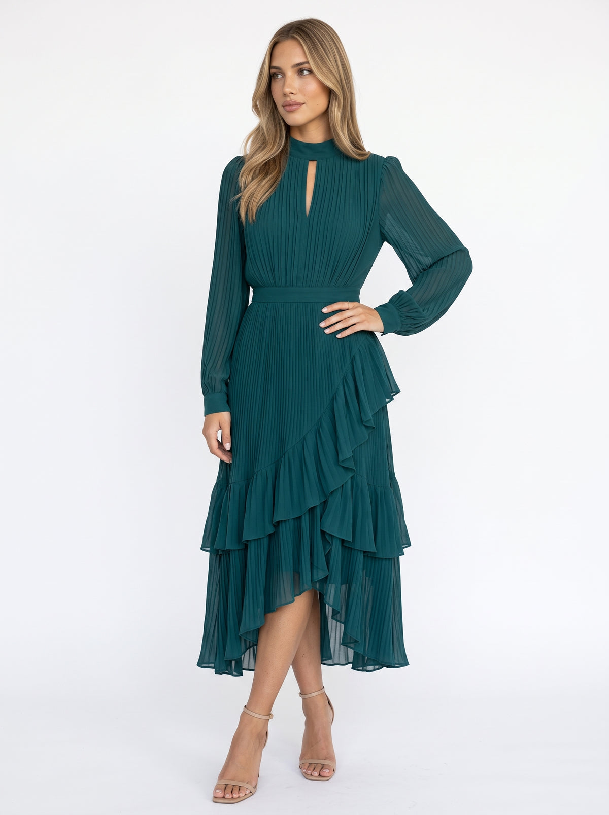 PALOMA - vestido con volantes y pliegues elegante