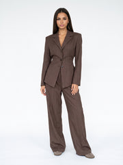 MARGOT - Traje Marrón Rayas Pantalón Ancho