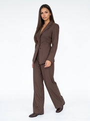 MARGOT - Traje Marrón Rayas Pantalón Ancho