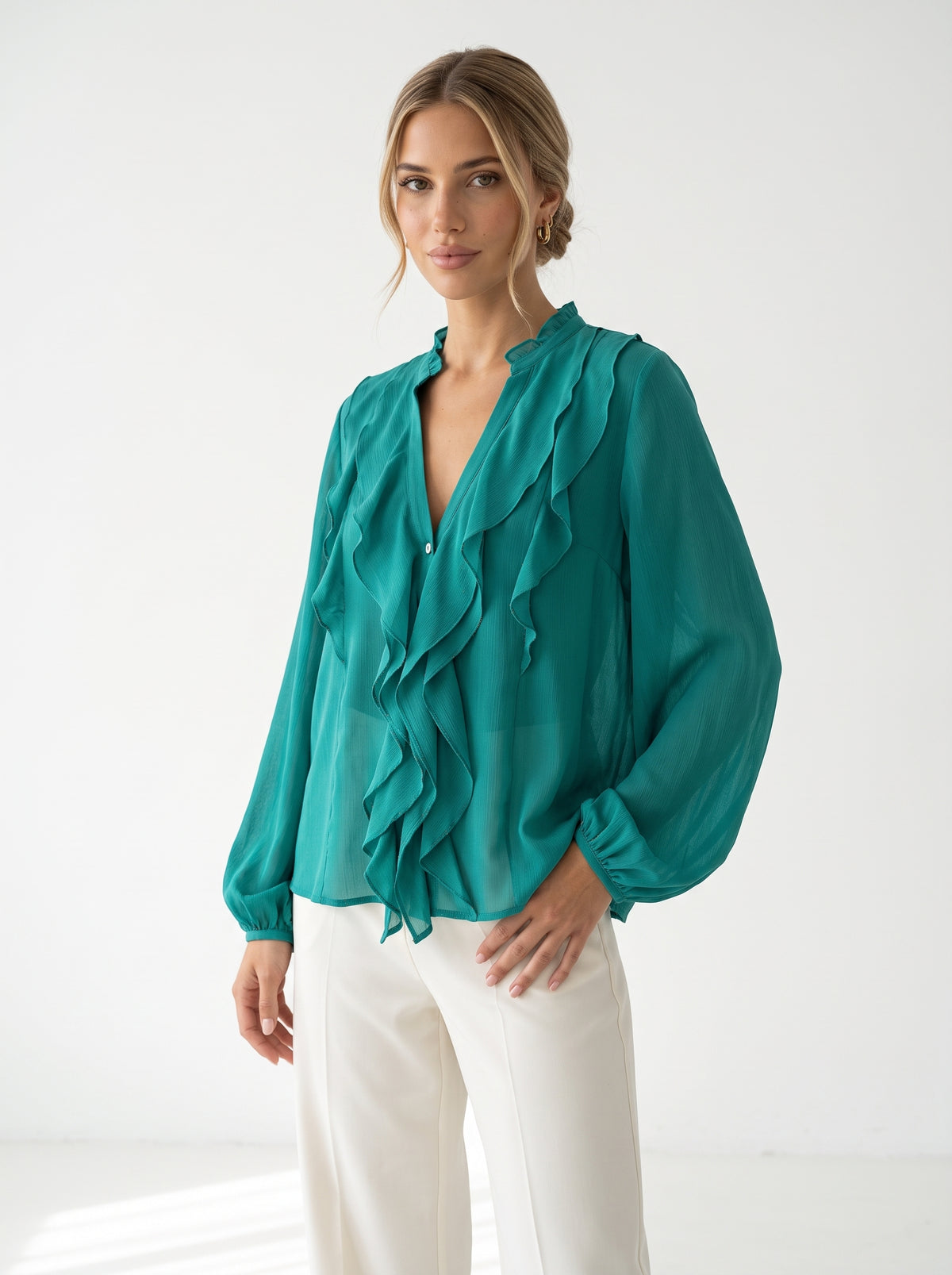 GRACE - Camisa Holgada con Volantes y Manga Larga
