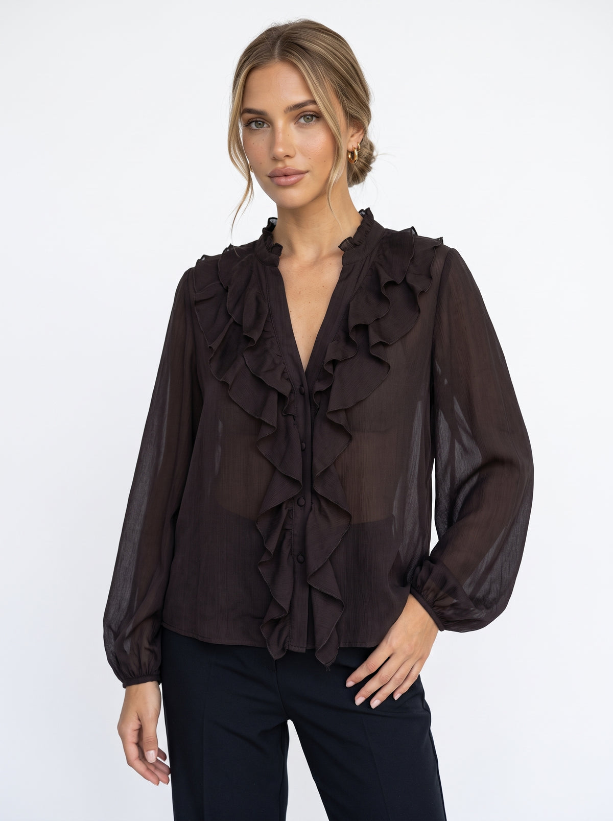GRACE - Camisa Holgada con Volantes y Manga Larga