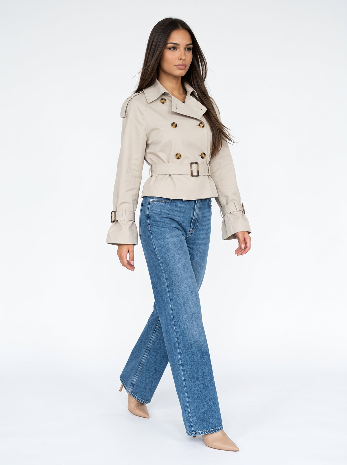 LETICIA - gabardina corta con cinturón para mujer