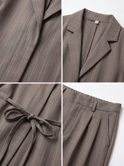 MARGOT - Traje Marrón Rayas Pantalón Ancho