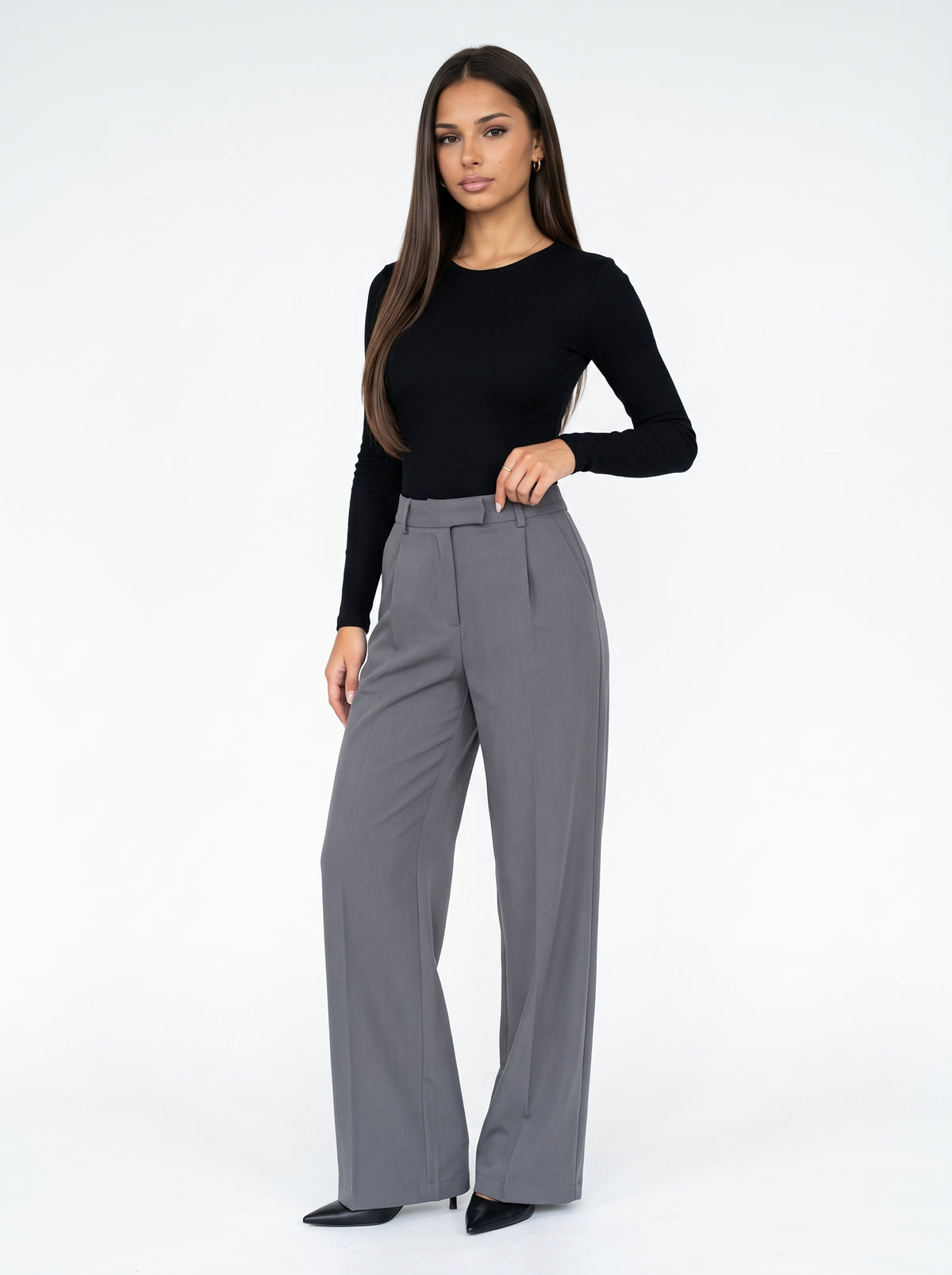 LEYRE - pantalón vestir ancho estilo vintage moda