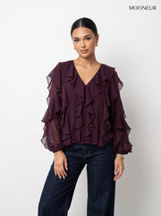 ANA - blusa con volantes lisos para mujer