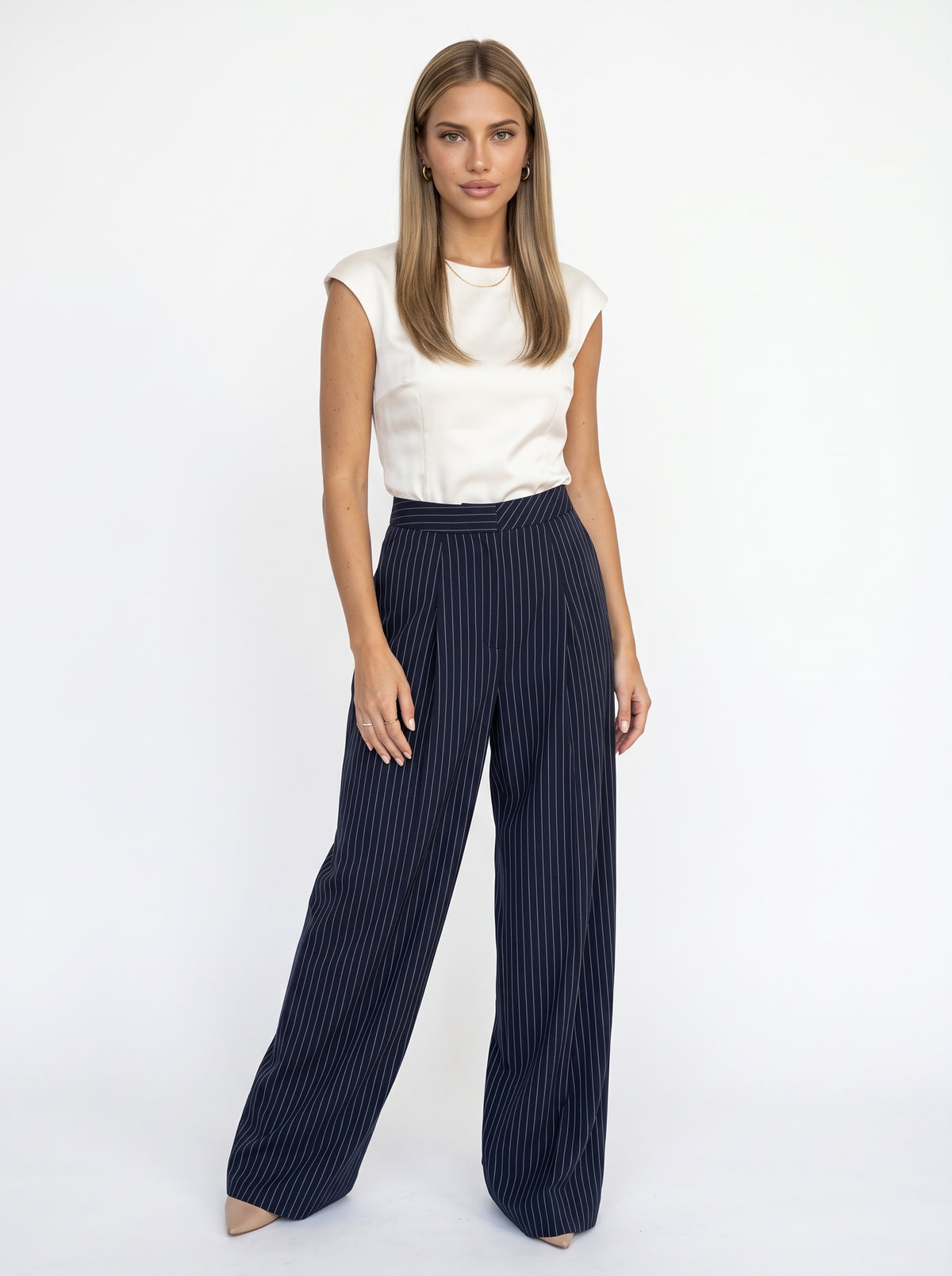 AURA - pantalones informales minimalistas de rayas plisadas