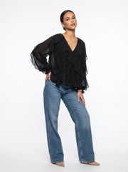 ANA - blusa con volantes lisos para mujer