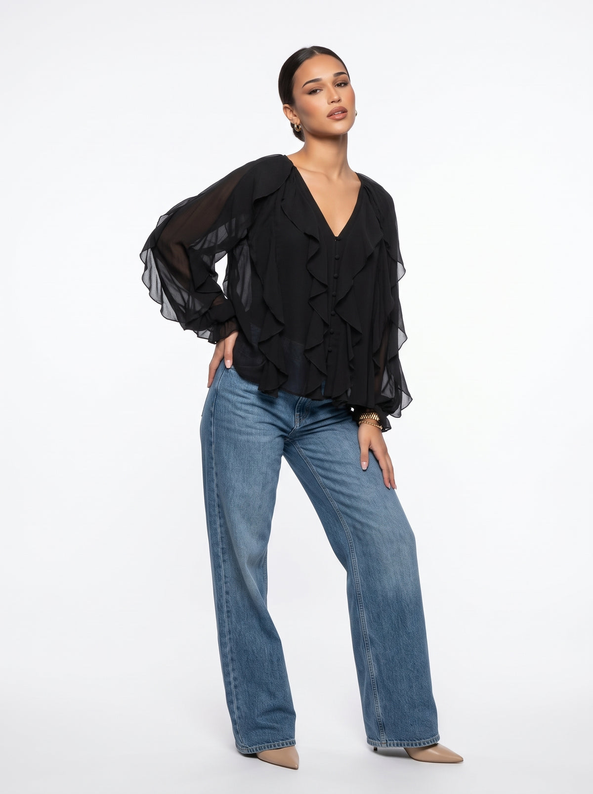 ANA - blusa con volantes lisos para mujer