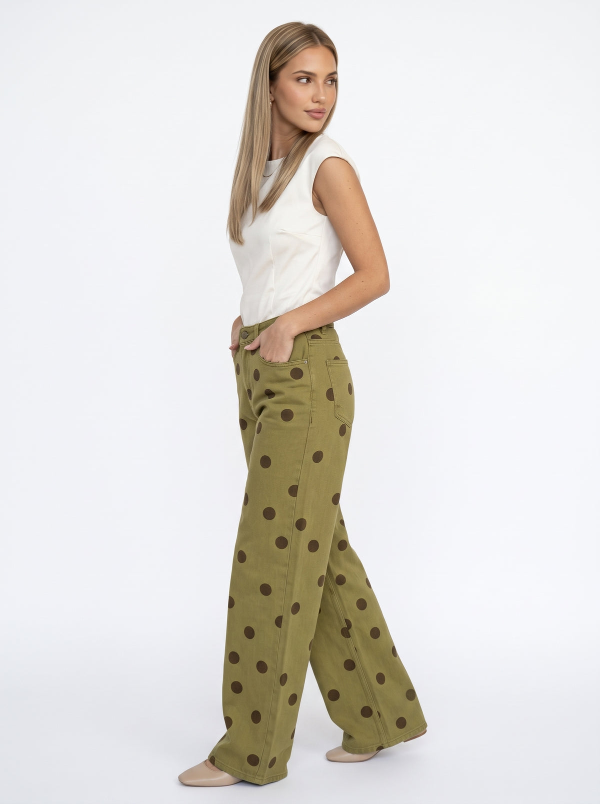 KENDA - jeans barril con estampado de puntos