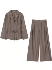 MARGOT - Traje Marrón Rayas Pantalón Ancho