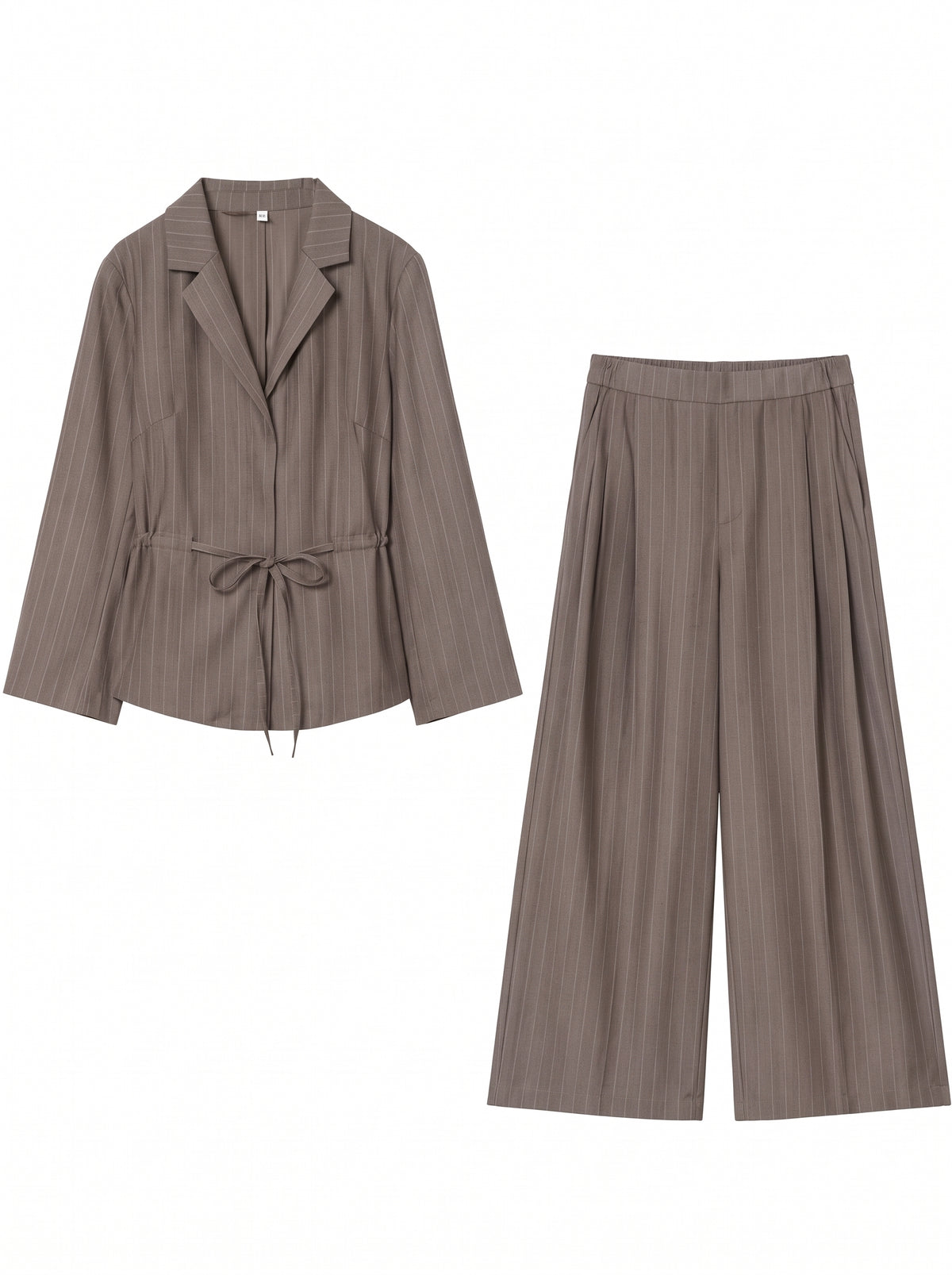 MARGOT - Traje Marrón Rayas Pantalón Ancho