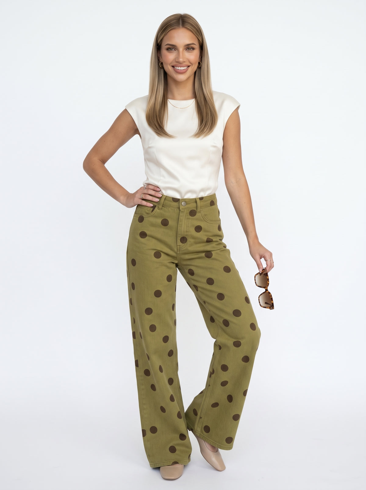 KENDA - jeans barril con estampado de puntos