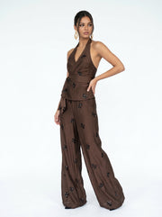 ROMANE - Conjunto Top Halter Pantalón Ancho