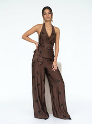 ROMANE - Conjunto Top Halter Pantalón Ancho