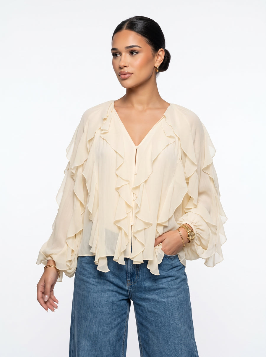 ANA - blusa con volantes lisos para mujer